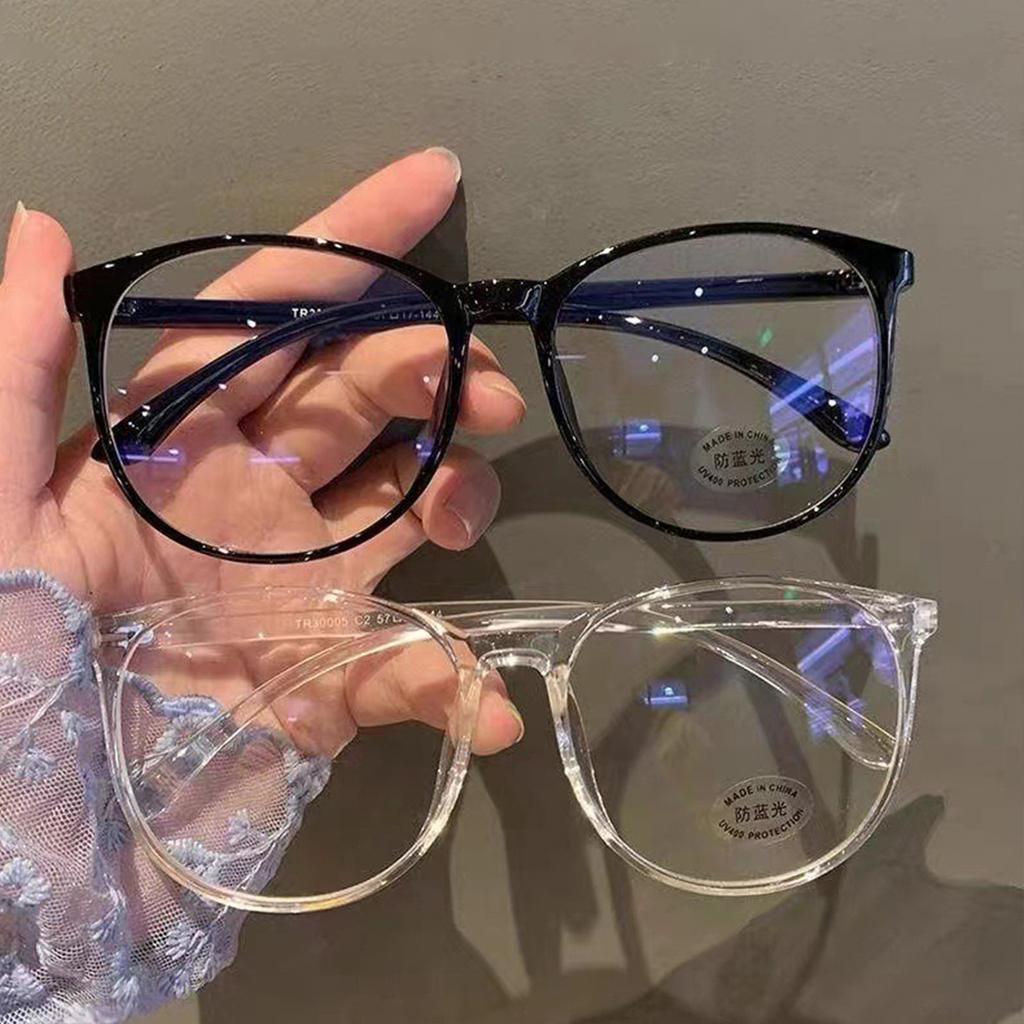 2PCS Fashionable Decorative Anti-Blue Light Flat Glasses Oval-Shaped Frame For Women