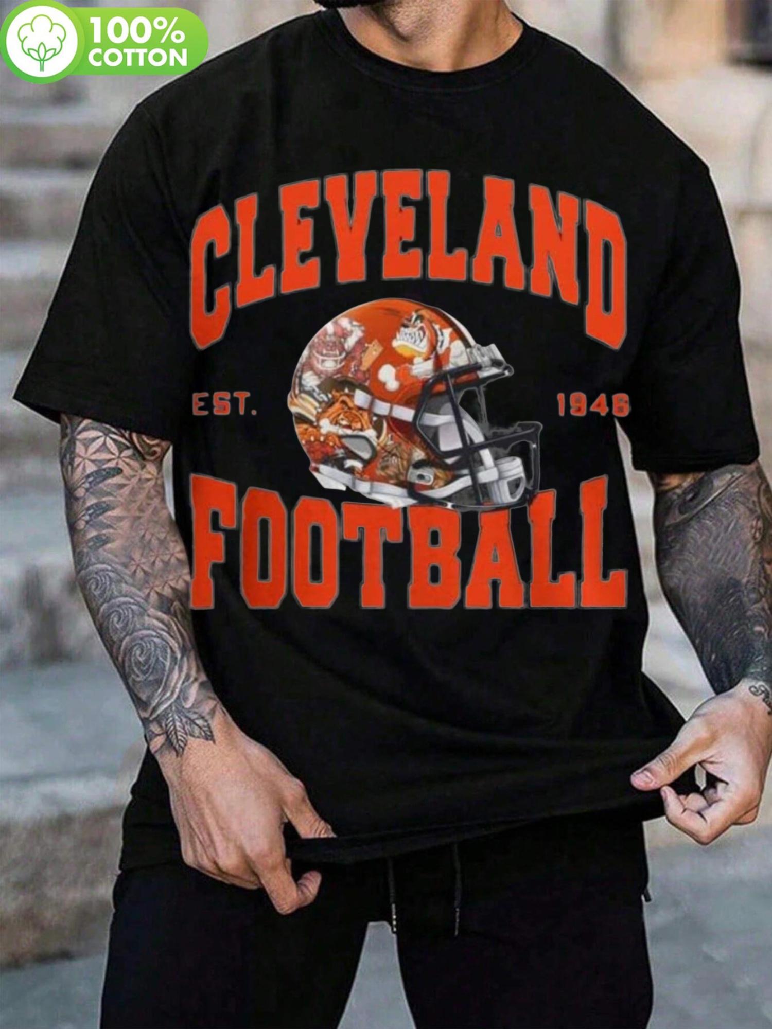 

Cleveland Football Team Fan T-shirt - Cotton Casual Crew Neck Short Sleeve Tee with Helmet & Player Graphic for Spring/Summer/Fall XXXXL