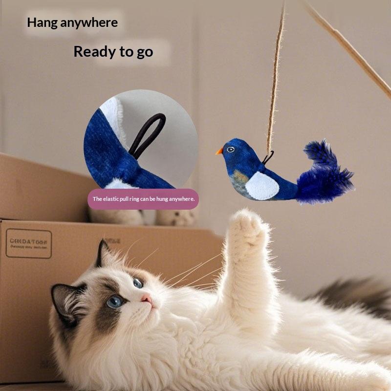 Interactive Cat Toys Electric Squeaky Simulation Bird Plush Cats Pets Teasing Toys With Feather Kitten Chirping Bird Toys