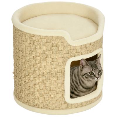 Cat Scratching Post, Play and Relaxation Area, Plush, Diameter 38 X 37H Cm, Khaki-Beige, Up To 5 Kg