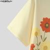 INCERUN Oversized Casual Men Lapel Short Sleeve Print Buttons Shirts