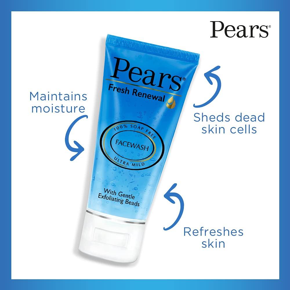 Pears Fresh Renewal Gentle Ultra Mild Daily Cleansing Facewash|| Exfoliates Skin Leaving Cooling Effect|| Balances PH|| 100% Soap Free|| 60 g