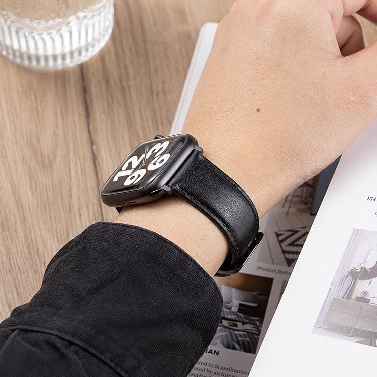 Genuine Leather Strap for Apple Watch S10- First Layer Cowhide Watch Strap Square Tail Durable Business for