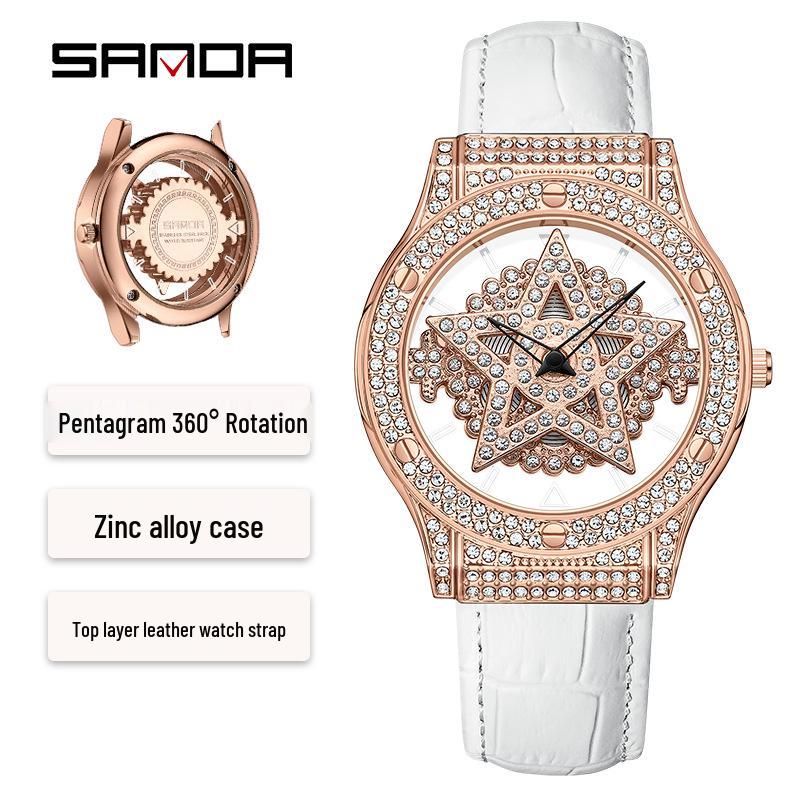 Sanda Women s Rotating Star Luxury Diamond Quartz Watch