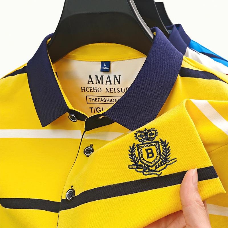 Classic Men'S Striped T-Shirt Short-Sleeved Lapel Cotton T-Shirt Bottoming Shirt Thin Business Polo Shirt