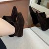 Sheepskin Version~ Retro Suede Square Head Small Slope Heel Flat Bottom Thin Boots Short Boots Women's 2025 New Versatile Cowboy Boots