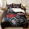 Monster Truck Print Duvet Cover Set (1 Duvet Cover & 1/2 Pillowcase) Cool Off-Road Bedding Set Perfect for Boys Bedroom