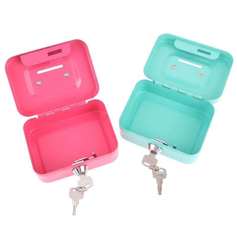 Money Safe Box Mini Cash Box Metal Key Money Bank Small Security Lock Box Portable Sturdy Lockable Coin Boxes
