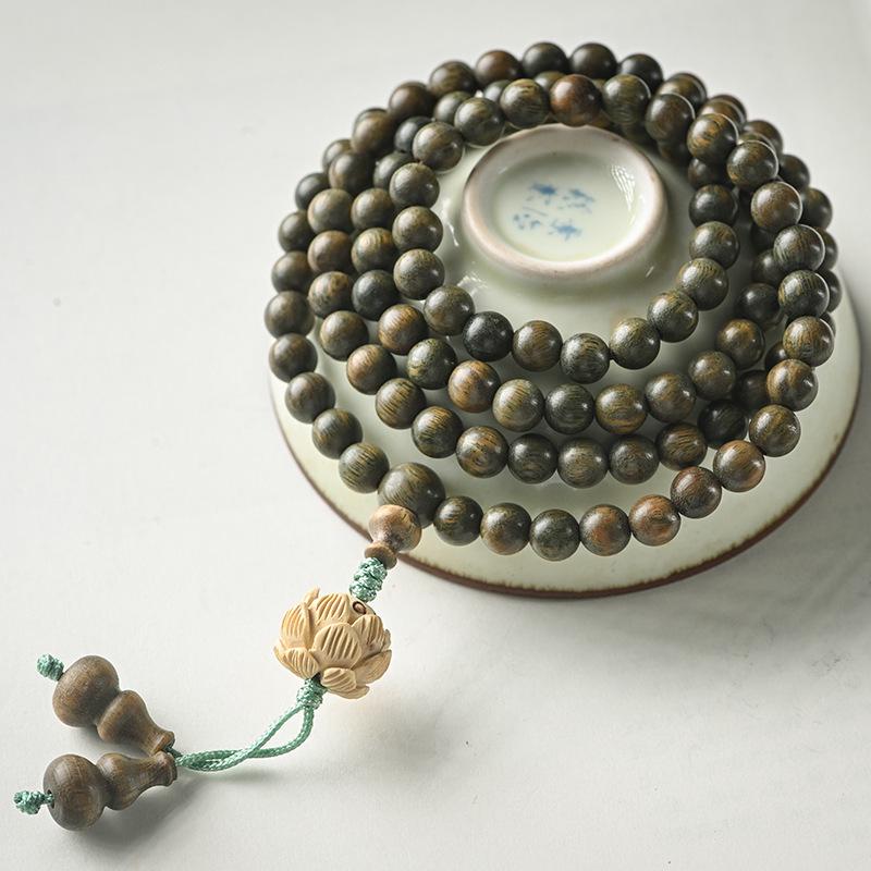 Braccialetto/Collana di Preghiera a 108 Perle Loto di Sandalo Verde e Bosso per Uomo & Donna