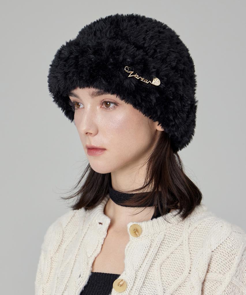 Bajal Safety Pin Fur Beanie Black