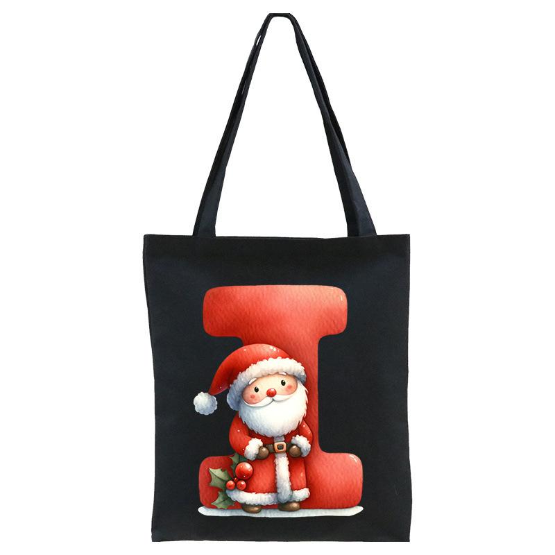 English letters A-Z Christmas number print student casual canvas tote bag