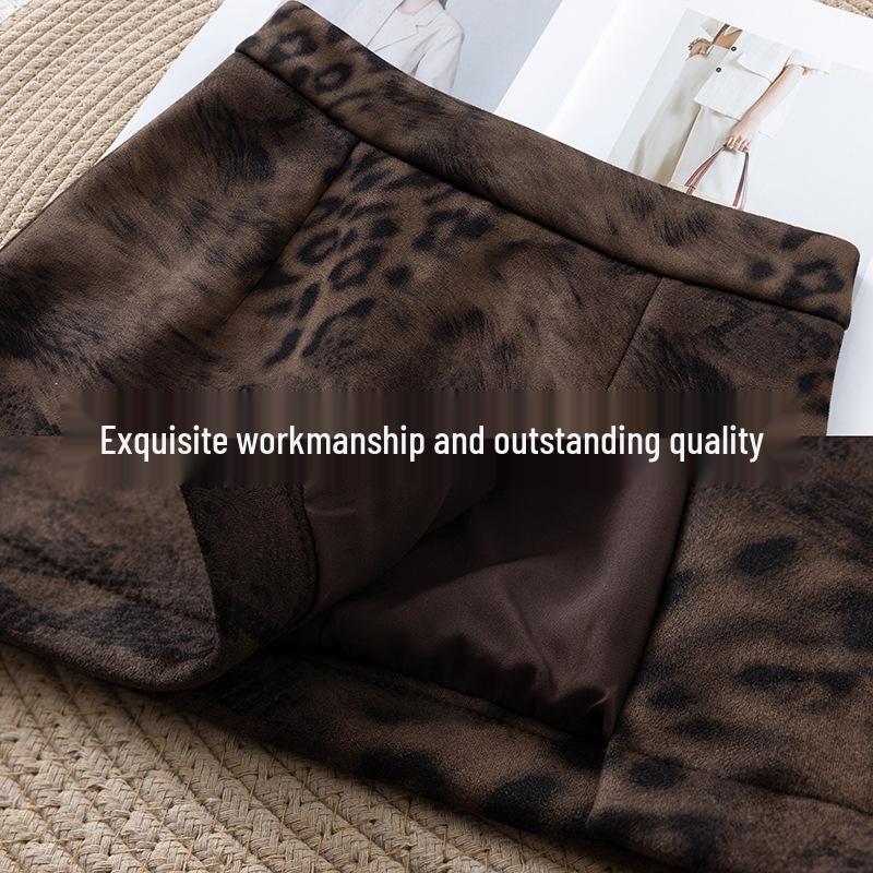 Women's High Waist Leopard Print Suede Skirt - Autumn/Winter 2025