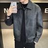 New simple men's leather jacket American retro pu tooling locomotive old money wind tough loose trendy leather jacket
