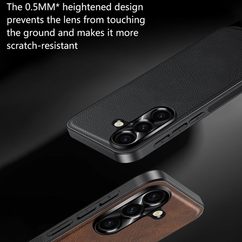 For Samsung Galaxy A56 5G Deksel PU+TPU+PC Telefon Bakdeksel med Metall Linseramme