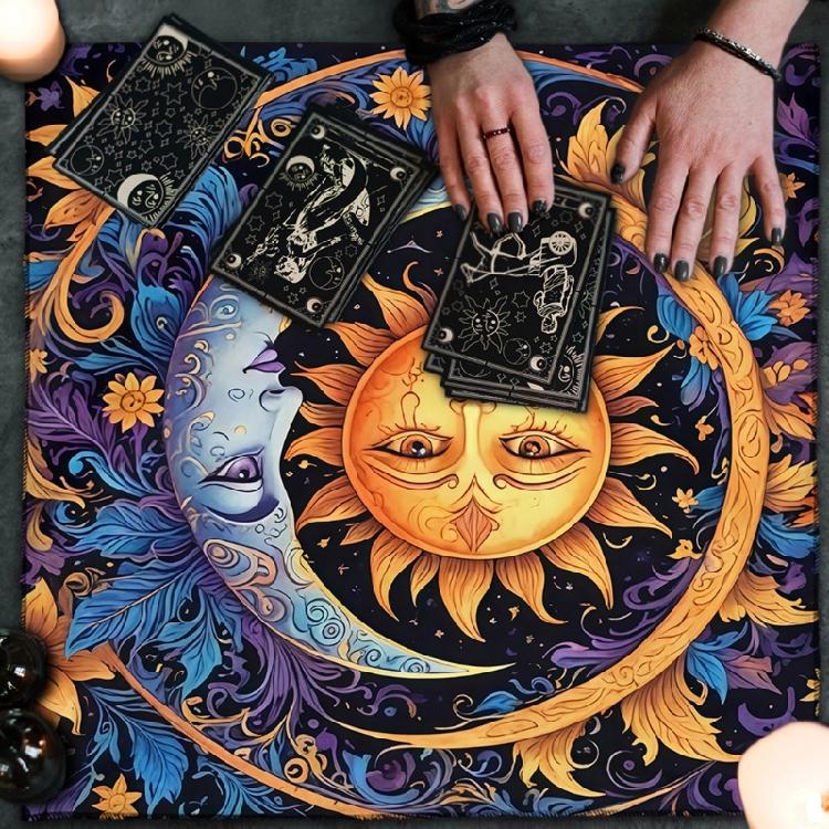 Divinations Tablecloth Sun Moon Pattern Astrology Tarots Card Tablecloth Altars Cloth Divinations Board Game Accessory