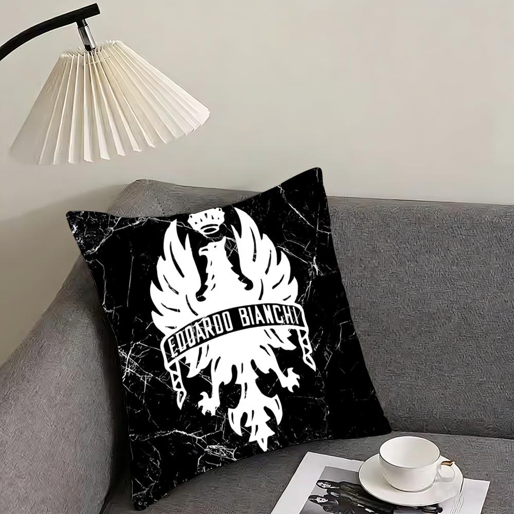 Luxury B-Bianchi Logo Cushion Cover Elegant Comfort Pillowcase Sofa Bed Double-Sided Printed Invisible Zipper Home Decor