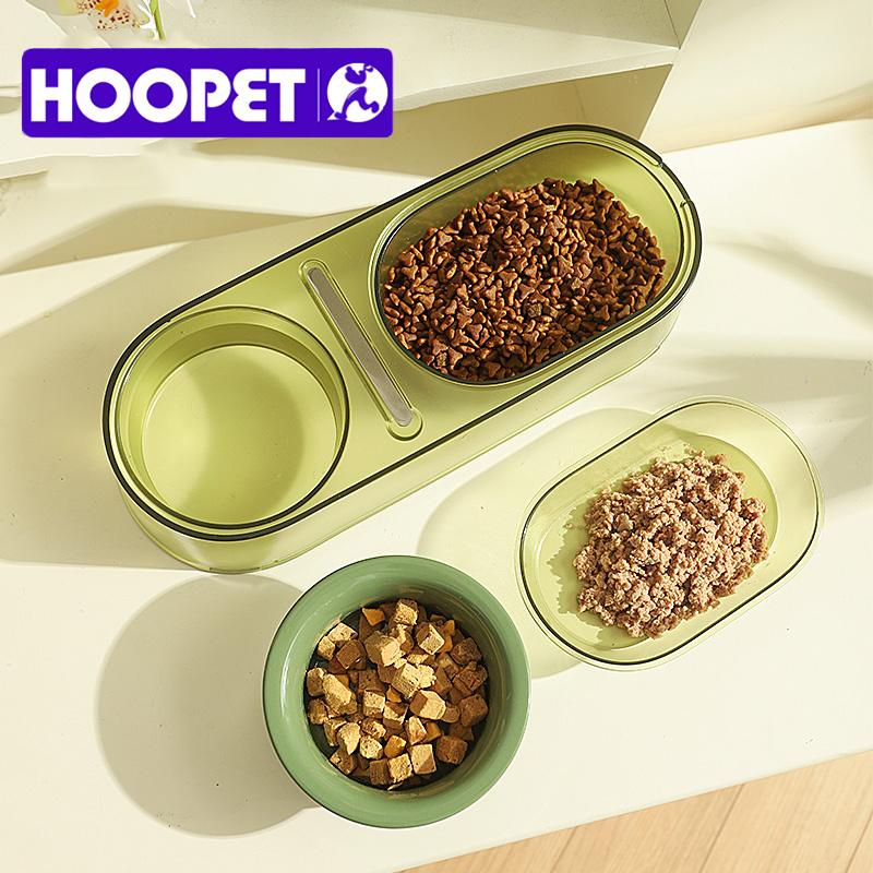 

HOOPET Double Bowl Cats Dogs Food Feeder Water Drinker Raised Ceramic Dish Bowl Plastic Stand Stainless Steel Spoon Pet Supplies зелёный