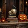 Spooky Bookshelf Display Figurines Halloween Skull Head Statue, Gothic Crow And Book Sculpture, Unique on Statue Gift Resin for Home Party Table