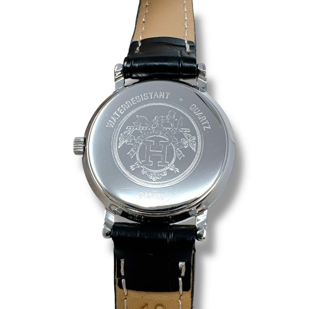 Used HERMES Serie Combi Gold Leather Belt Leather White Dial Quartz QZ Ladies Watch Brand Good Condition Working