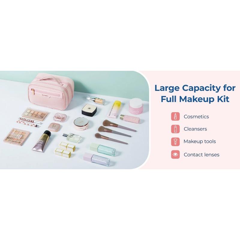 Travel Makeup Bag Large Capacity Cosmetic Bag Wide-open Portable Make Up Bag Organizer for Essentials Toiletries