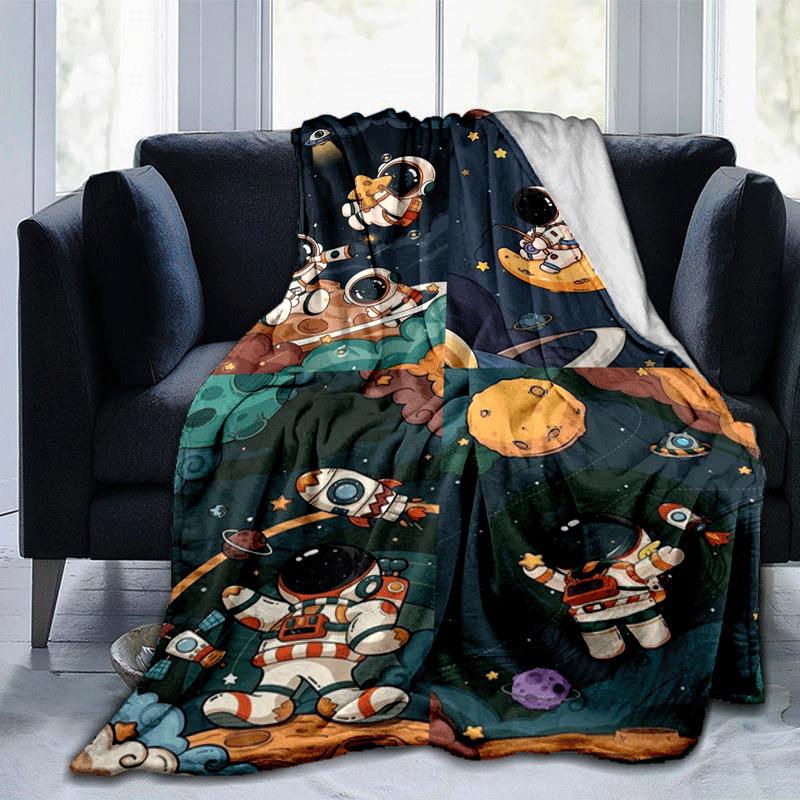 1pc Astronaut Printing Lightweight Flannel Blanket, Comfortable and Warm Blanket, for Camping Sofa Bed and Couch Office, Suitable for Gift Bl