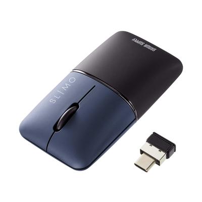 SANWA SUPPLY Silent Wireless Blue LED Mouse, Slim SLIMO (Rechargeable, Type-C, Navy) MA-WCBS310NV