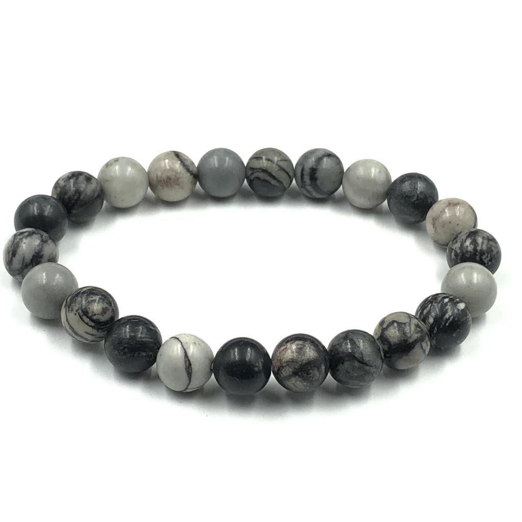 Black Web Jasper Gemstone Gemstone Handmade Beads Bracelet 7.5" Unisex Stretch Bracelet For Anniversary Gift RBB-3