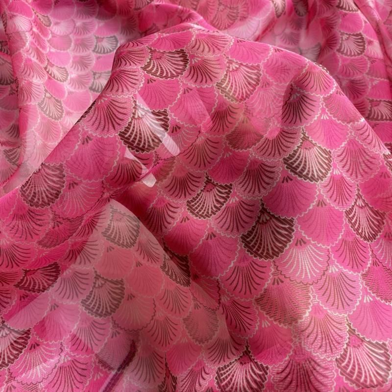 Fish Scale Pattern Printed Fabric Encrypted Silk Chiffon Ethnic for DIY Hanfu Dresses