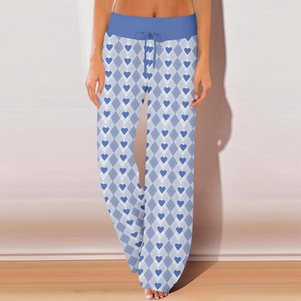 Damen Pyjamahose Nachtwäsche Lässige Hose mit Kordelzug und elastischer Taille Bequeme gerade lockere Yogahose