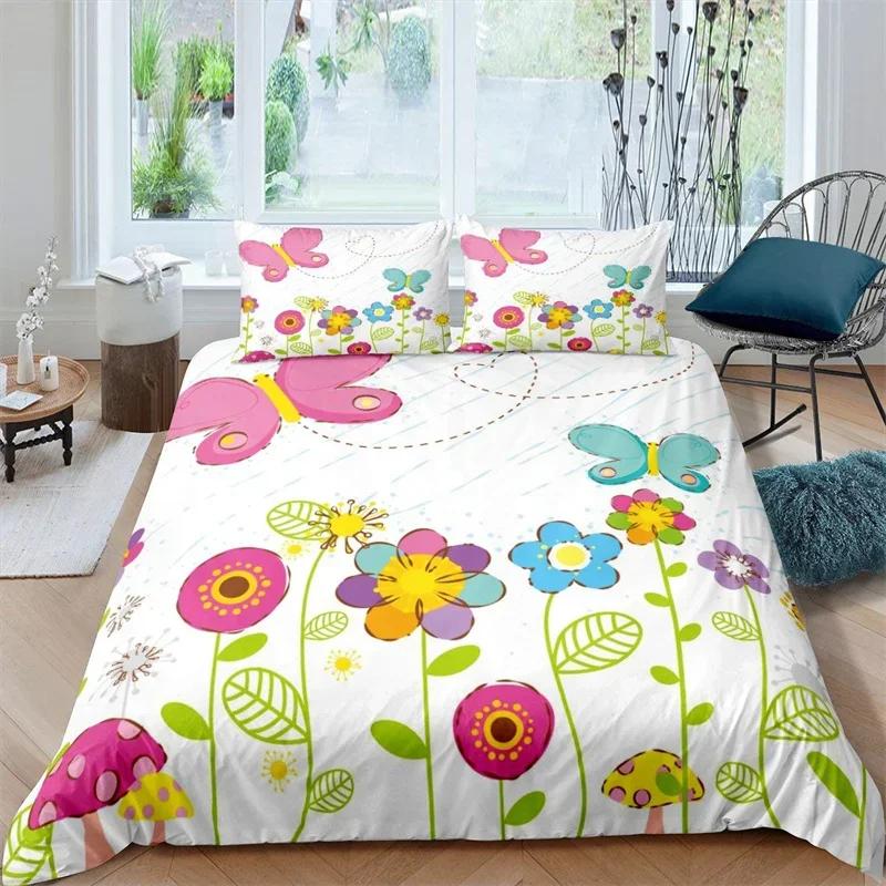 3PCS Single-sided Printed Bedding Set ,Comforter Animal Plant Flowers Leaves Duvet Bedding Cover Pillows Comfortable Bedspreads