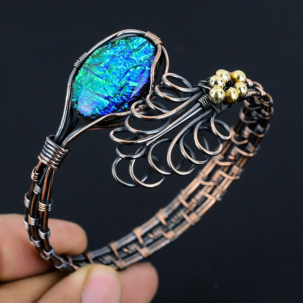Australian Triplet Opal Bangle 999 Copper Wire Wrapped Cuff Bracelet, Adjustable Bangle Gemstone Jewelry, Gift For Mom Handmade Brand, New Jewelry