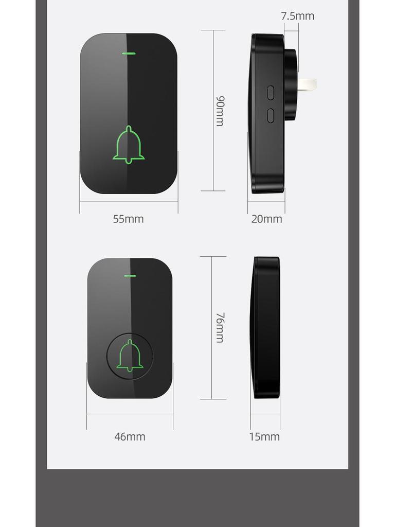 Ultra-Long Range Wireless Doorbell with Remote, High Volume, Ding Dong Chime, Elderly Call Button, No Plug-in, One-to-Two