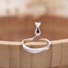 S Silver Cute Cat Rings for Women Sticky Cat with Long Tail Adjustable Ring Elegant Simple Handmade Animals Jewelry