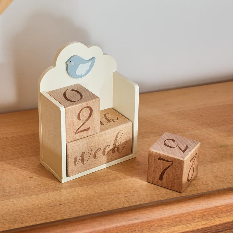 Baby Wood Milestone Photography Accessory Toy Cartoon Bird Time Recorder Box Baby Room Decoration Baby Anniversary Baby Gifts