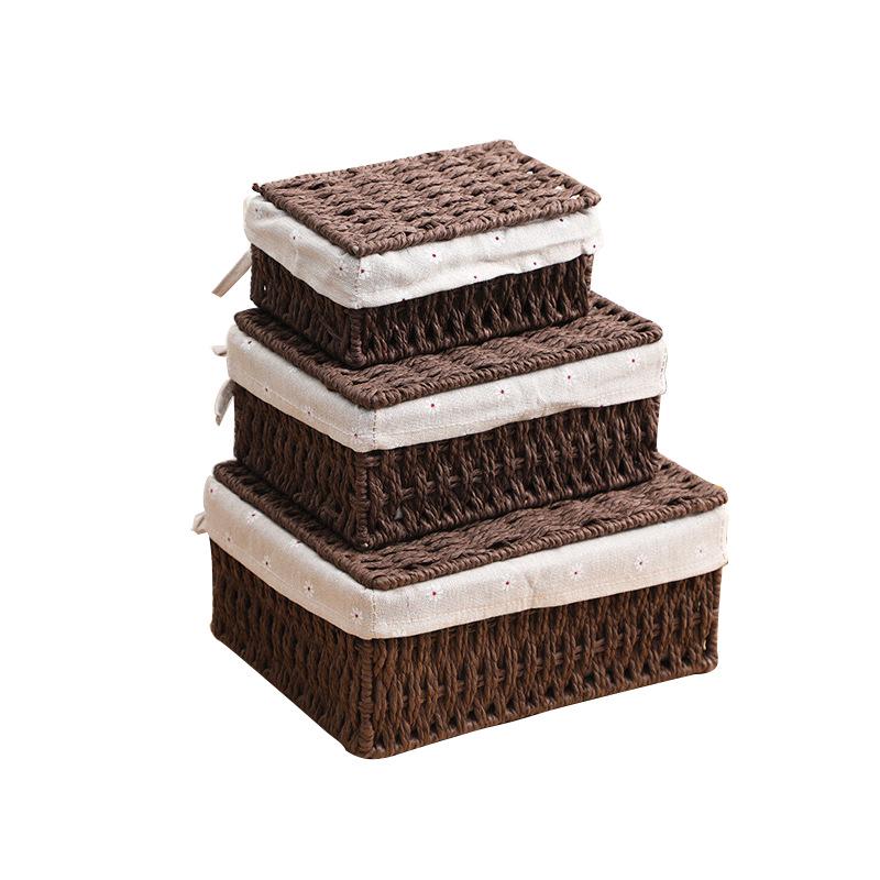 Woven Rattan Storage Basket with Lid - Snack, Sundries & Key Organizer