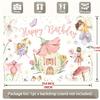 2D Girls Fairy Birthday Tapestry, Watercolor Floral Fairies & Flower House Backdrop, Magical Birthday Decor