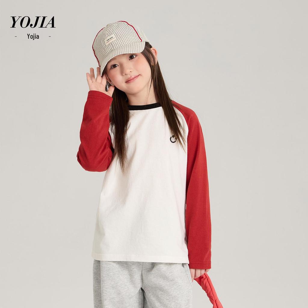 YOJIA Girls' Pure Cotton Long-Sleeved T-Shirt - Spring 2026 Stylish Base Layer Top