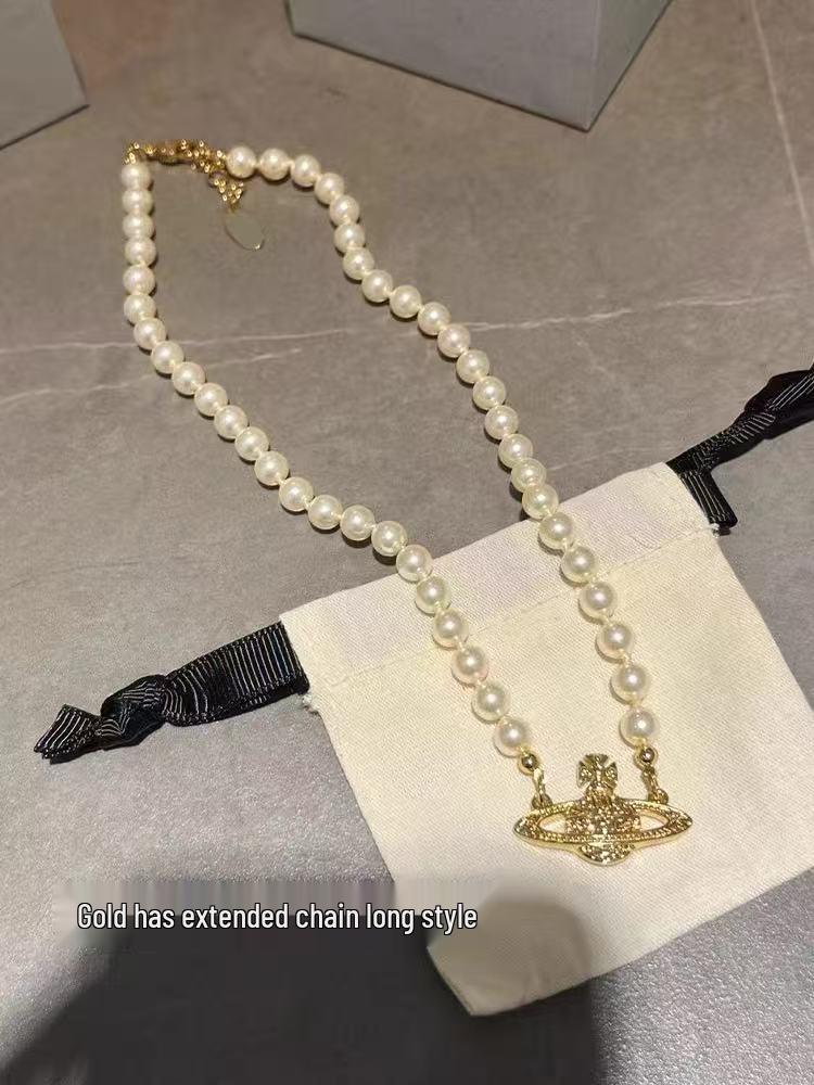 Жемчужное ожерелье вдовствующей императрицы Сатурн: Модная Ретро Легкая Роскошь Ключичная Цепь