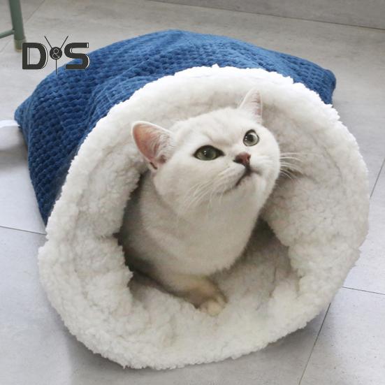 Cat Winter Sleeping Bag Cozy Warm Cat Cave Bed Flannel Covered 360-degree Warmth Cat Tunnel Bed for Kittens And Puppies