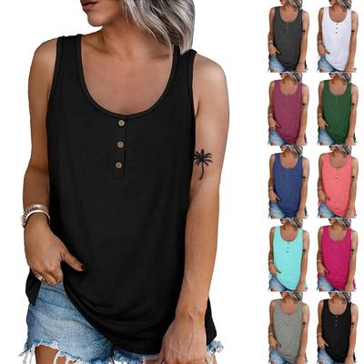 Damen Sommer 2022 Ärmellose Lässige Farbige O-Ausschnitt T-Shirt Tops Bluse