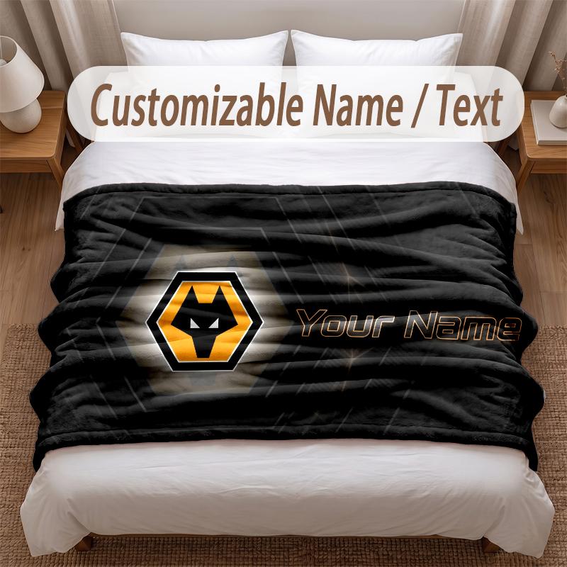Wolverhampton Wanderers Printed Flannel Blanket Custom Name Text Soft Warm Throw For Bedroom Holiday Gift