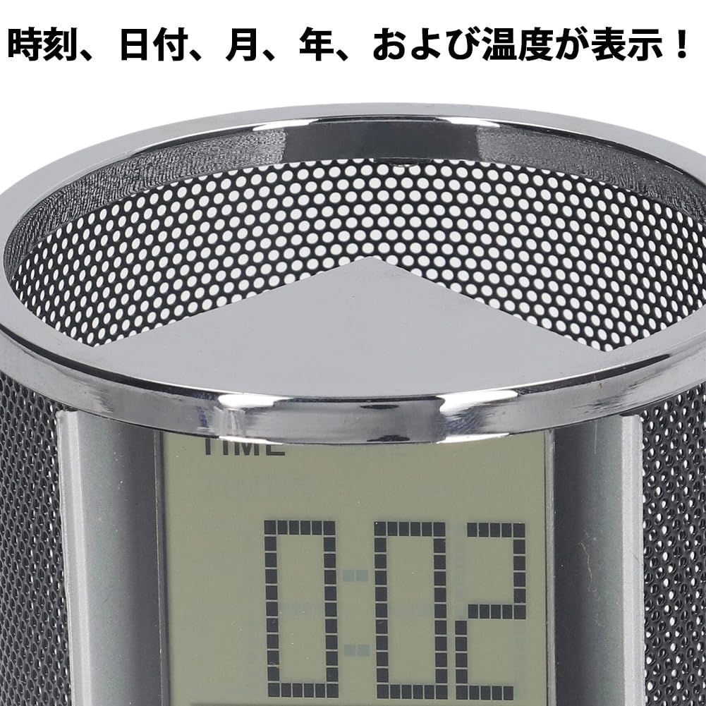 Cube Desk Stand with Digital Calendar and Clock, Pen Holder, Pencil Case, Desktop Storage Case, Multifunctional Pencil Holder, Approx. 11x8.5x8.5cm