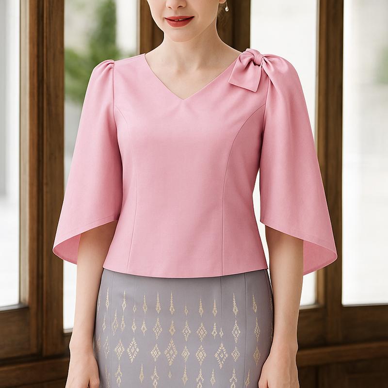 

ZANZEA Женская повседневная блузка с V-образным вырезом и рукавом 3/4, однотонная, элегантная 4XL