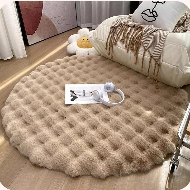 

Nordic Round Carpets for Living Room Plush Floor Mat Soft Area Rugges Sleeping Fluffy Mat Non Slip Shaggy Rug Room Decor 50X50CM хаки