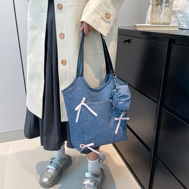 Casual tote bag New bow girl shoulder bag Fashion portable denim tote bag