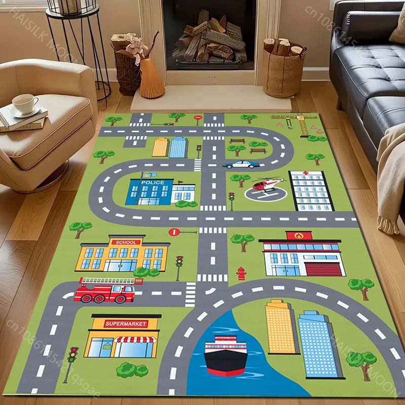 Cartoon City Traffic Print Carpet for Bedroom Living Room Bedside Sofa Floor Mat Modern Home Decor Area Rug Luxury Gift