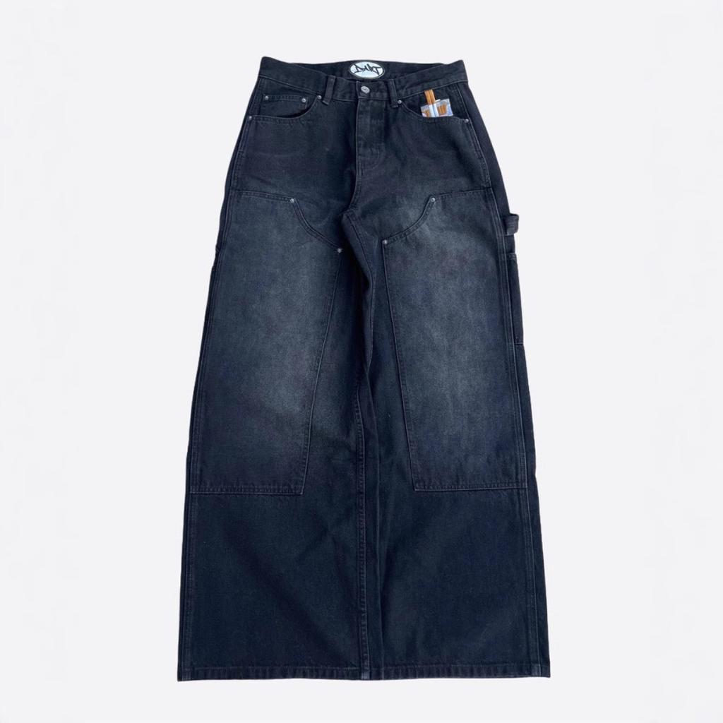 BeatStreet Neue Y2K Gothic Punk Amerikanischer Retro Punk Bestickte Jeans Herren Gewaschen Altbraun Locker Gerade Weite Beine Modische Jeans