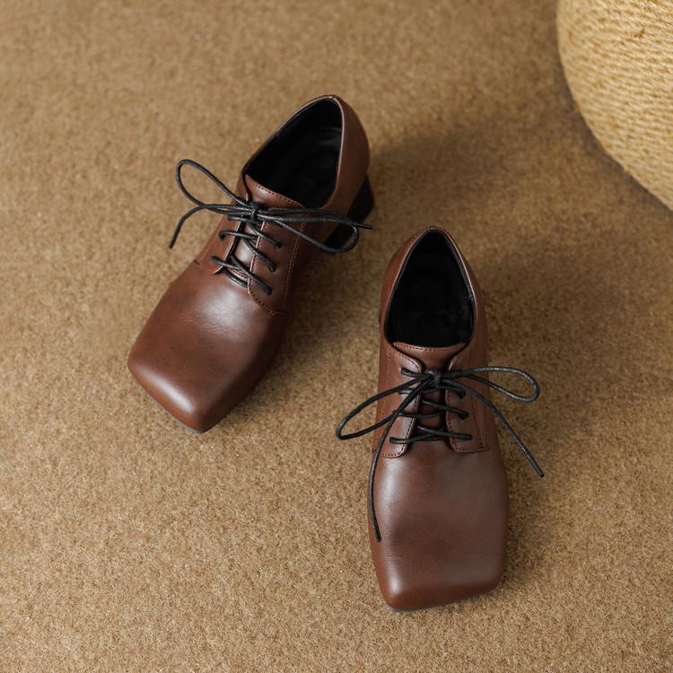 Scarpe con tacco alto a punta spessa, stringate, a taglio basso, tinta unita, patchwork rétro, nuove per la primavera e l'estate