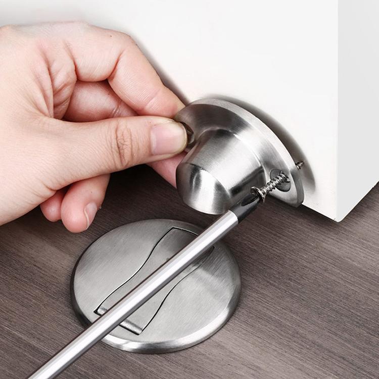 Magnetic Door Stopper,Invisible Heavy Duty Stainless Steel Floor Mount Door Stop with Adhesive & Screws,Anti-Collision Catch for Home Office Bedroom