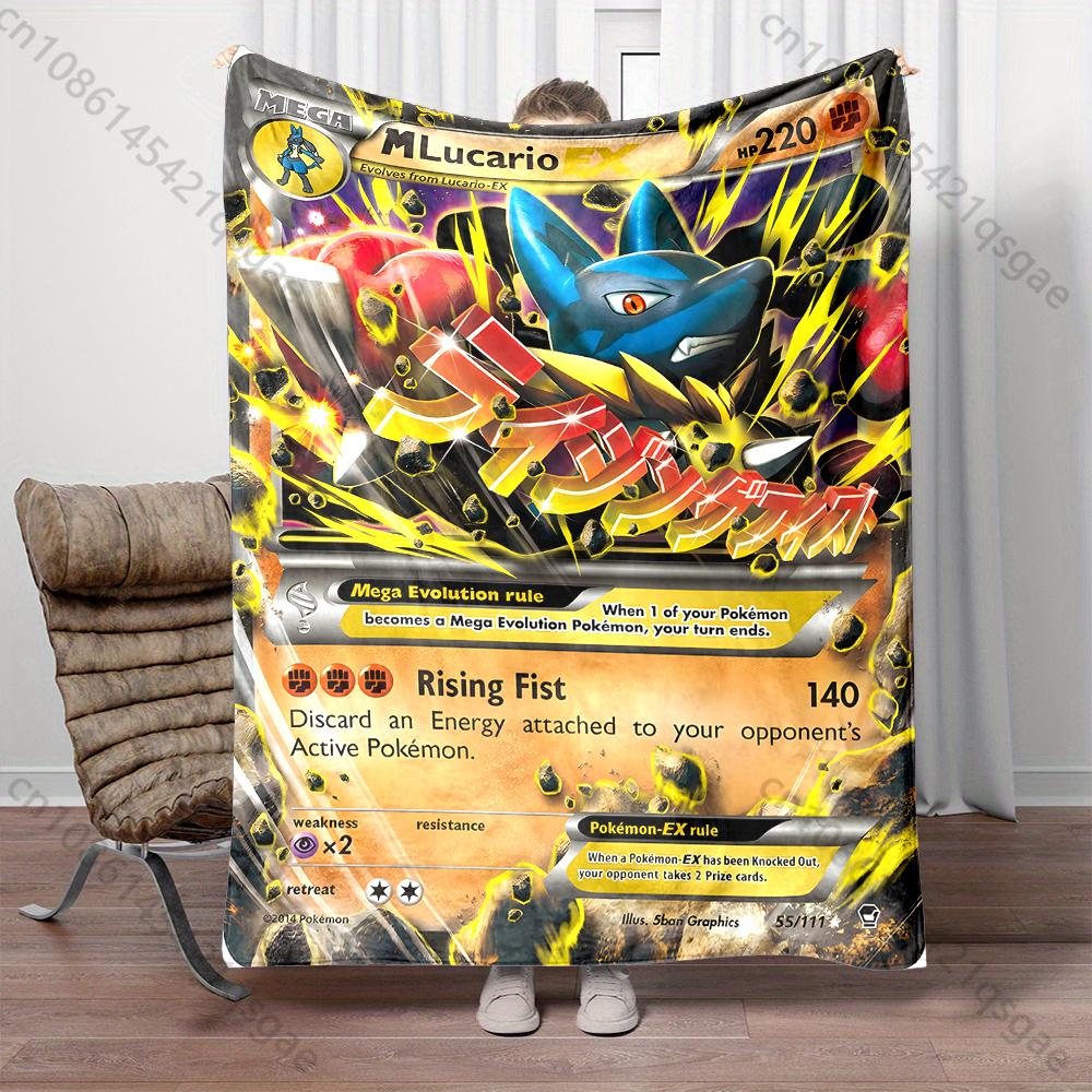 1PC Pokémon Lucario Card Pattern Blanket Warm Soft Fluffy Kids Adult Sofa Bed Throw Blanket Suitable Travel Camping for Gifts